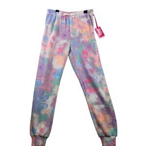 Justice Girls XL 16/18 Tie-Dye Joggers Smiley Face & "Justice" Print
